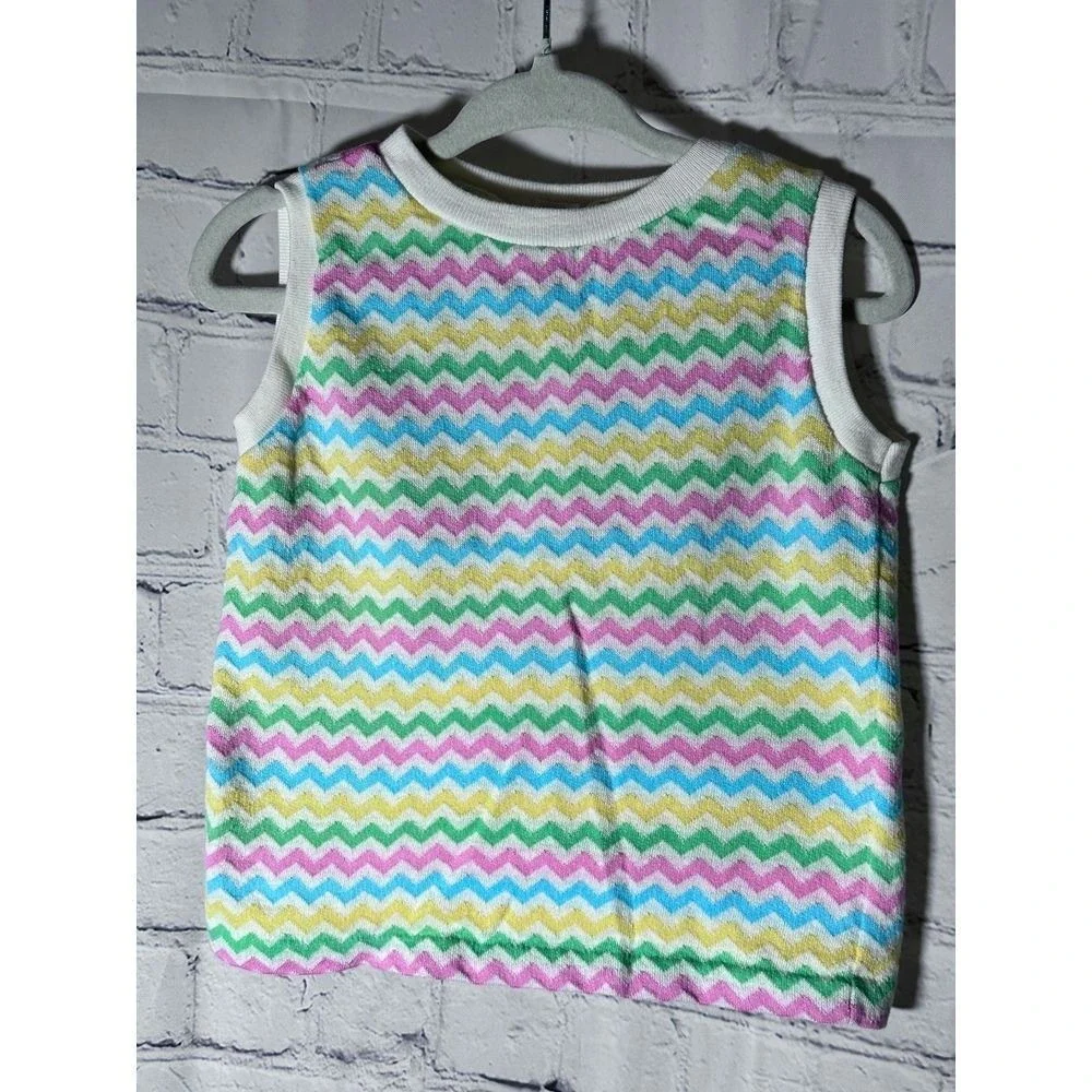 Vintage Carters 2T Sleeveless Top Multicolor Chevron Zigzag 100% Cotton Tank